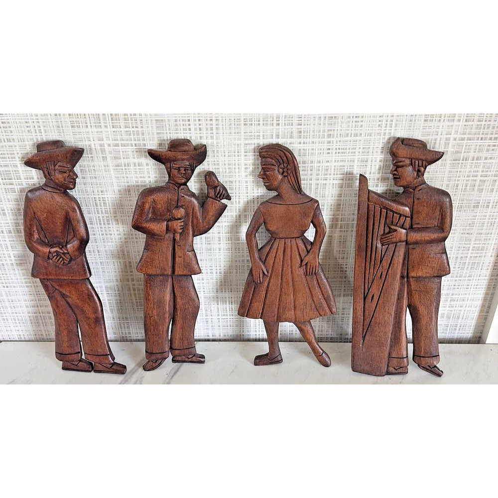 Primitive Wooden Folk Art Hanging Silhouettes MCM 9.5" Height‎ Lot of 4 BxY